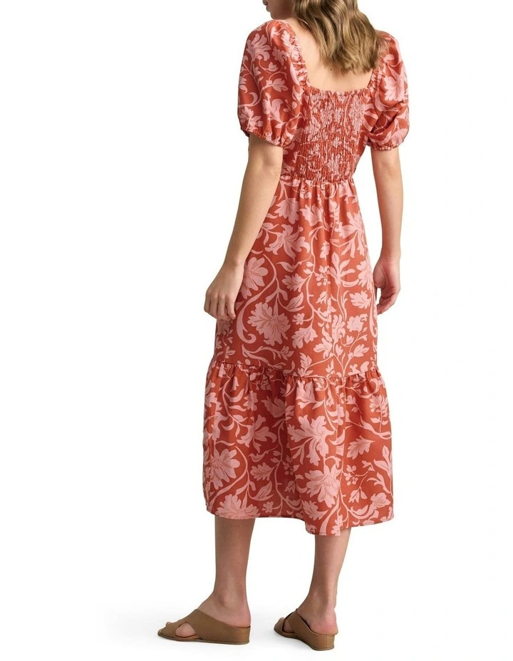 Linen Blend Printed Midi Dress in Rosewood Print image 4