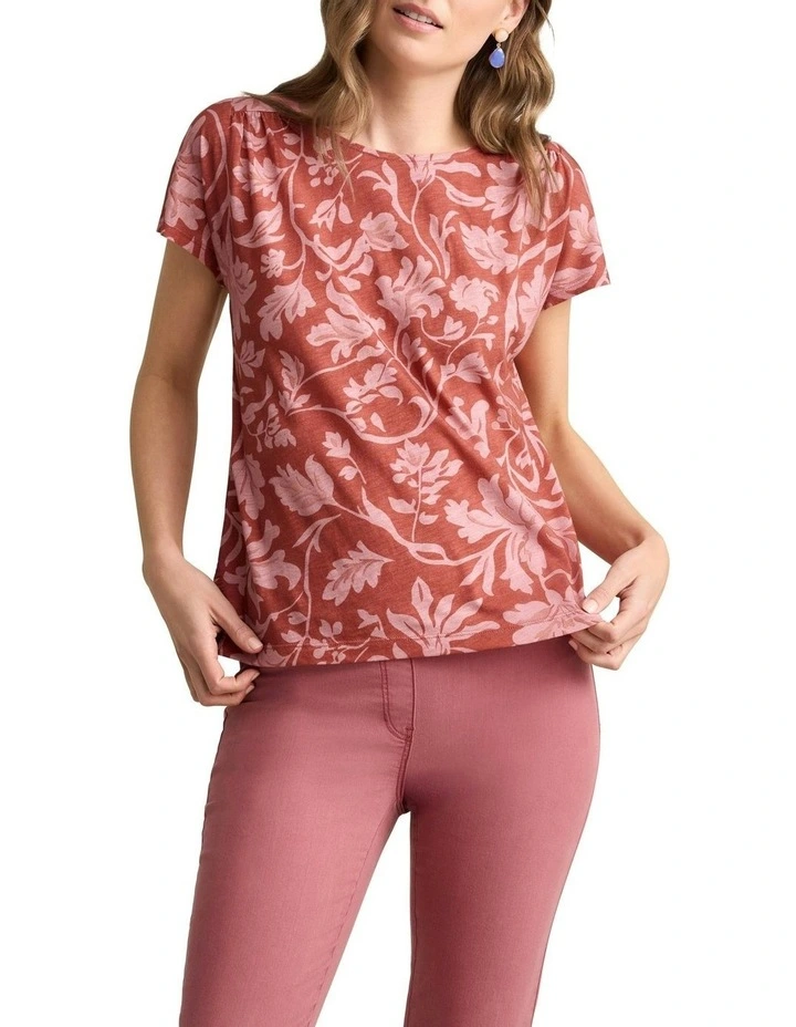 Printed T-shirt in Rosewood Print image 1