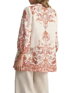 Printed French Linen Kaftan in Intricate Paisley