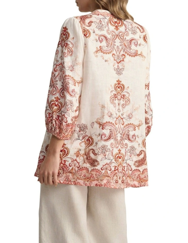 Printed French Linen Kaftan in Intricate Paisley image 1