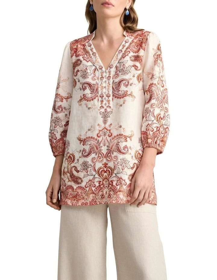 Printed French Linen Kaftan in Intricate Paisley image 2