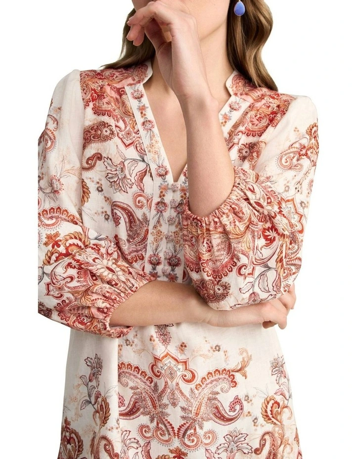 Printed French Linen Kaftan in Intricate Paisley image 3