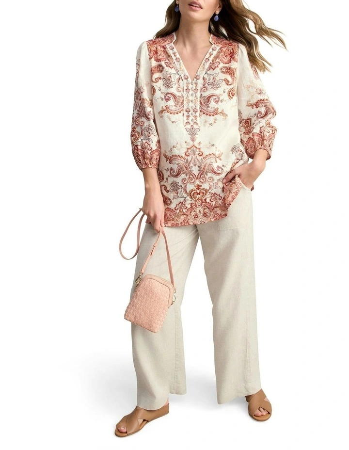 Printed French Linen Kaftan in Intricate Paisley image 4