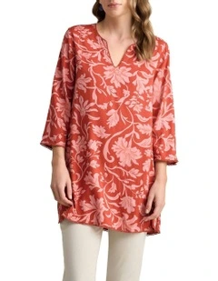 Trim Detail Kaftan in Rosewood Print