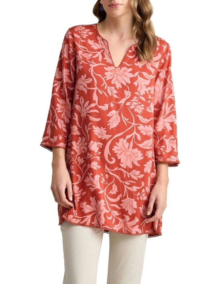 Trim Detail Kaftan in Rosewood Print image 1