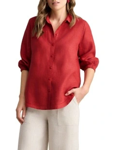 Sleeve French Linen Shirt in Rosewood Cross Dye