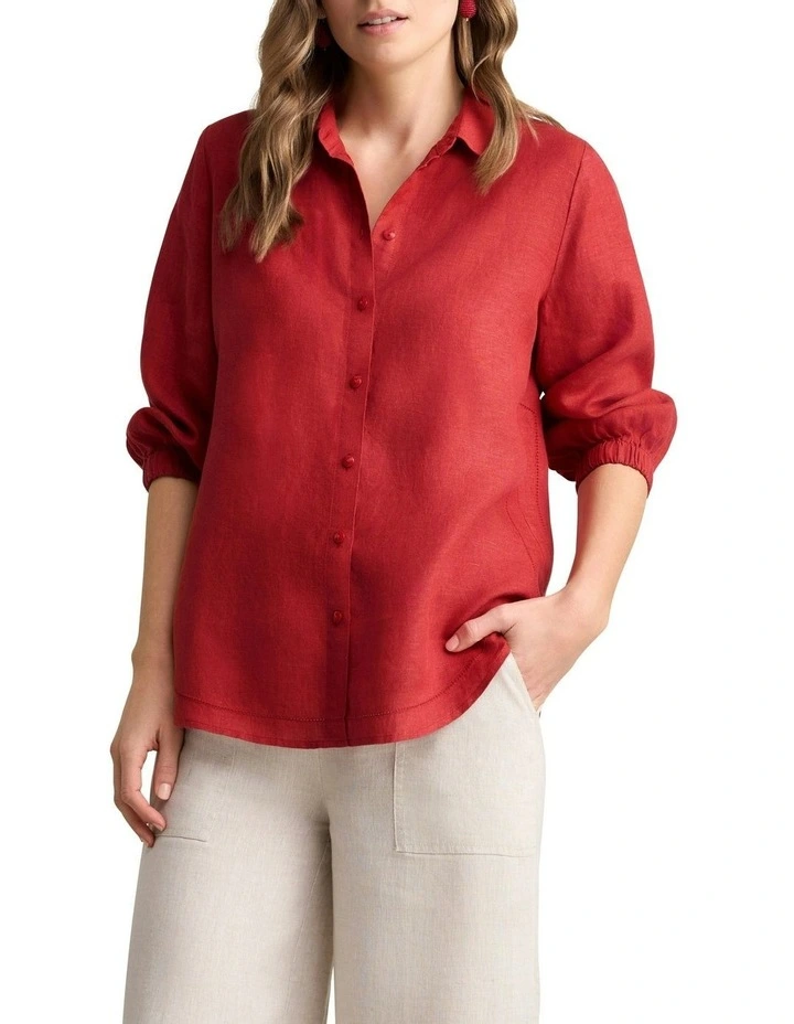 Sleeve French Linen Shirt in Rosewood Cross Dye image 1