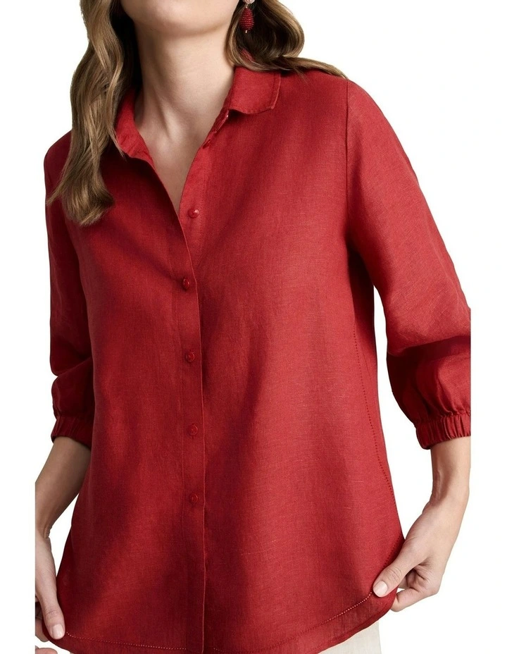 Sleeve French Linen Shirt in Rosewood Cross Dye image 2