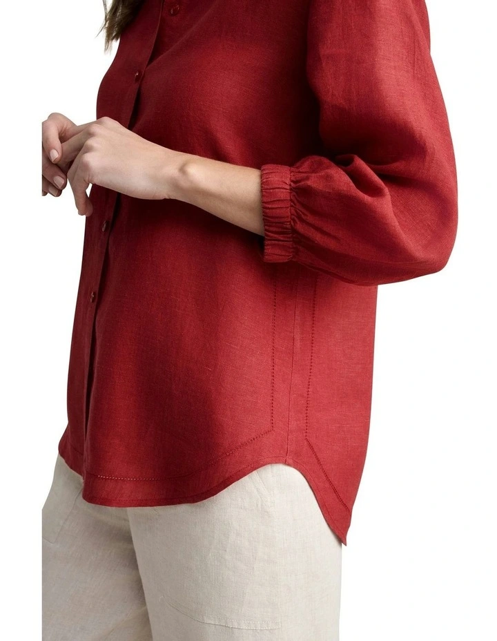 Sleeve French Linen Shirt in Rosewood Cross Dye image 4