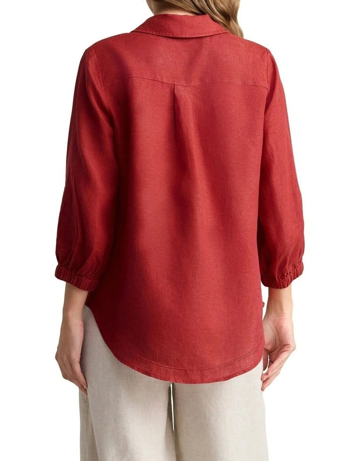 Sleeve French Linen Shirt in Rosewood Cross Dye image 5