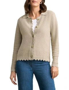 Scallop Detail Cardigan in Stone