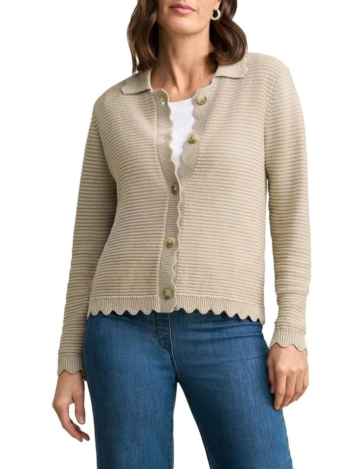 Scallop Detail Cardigan in Stone image 1