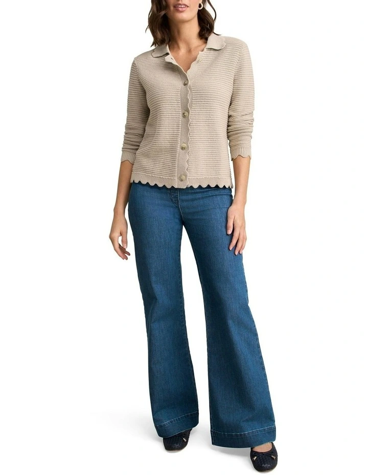 Scallop Detail Cardigan in Stone image 2