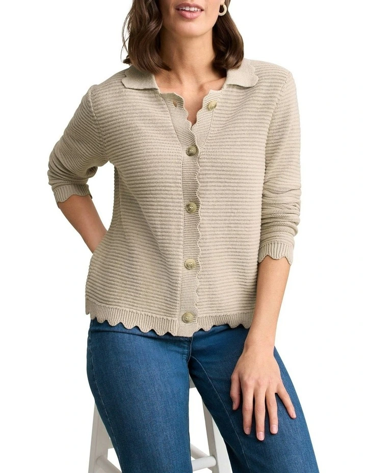 Scallop Detail Cardigan in Stone image 3