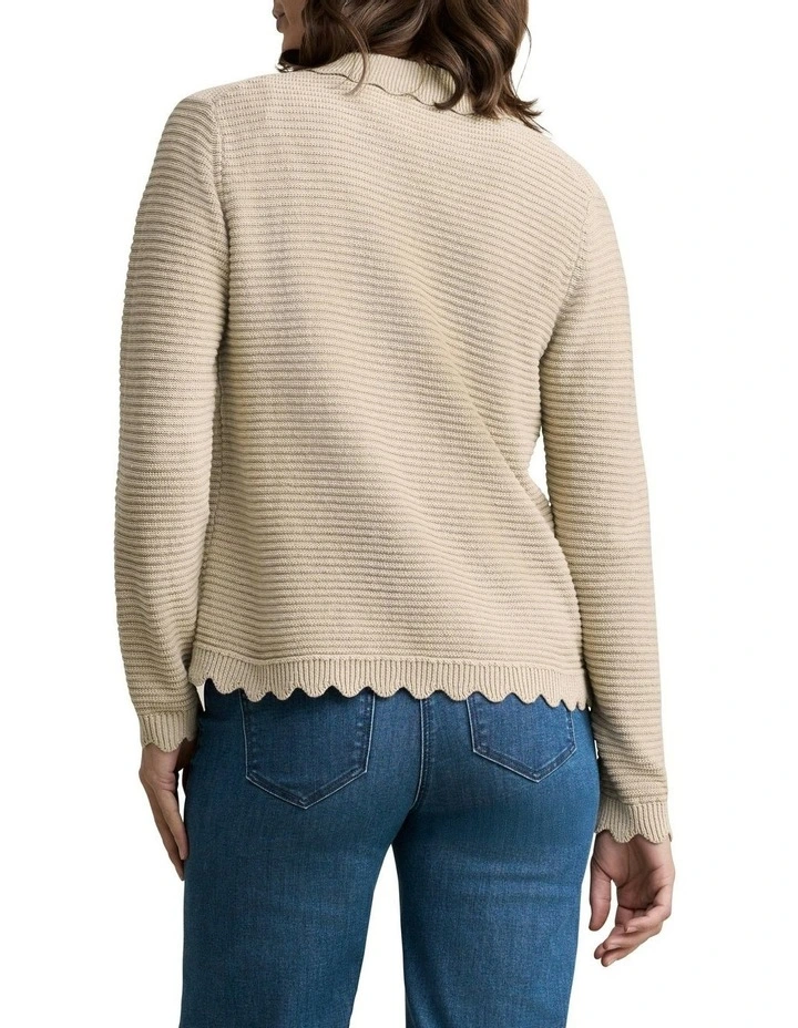 Scallop Detail Cardigan in Stone image 4
