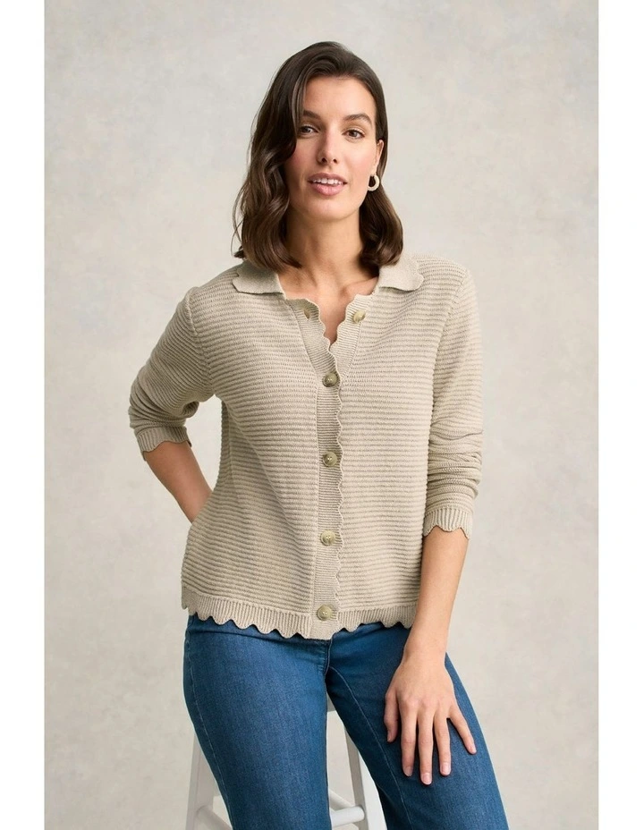 Scallop Detail Cardigan in Stone image 5