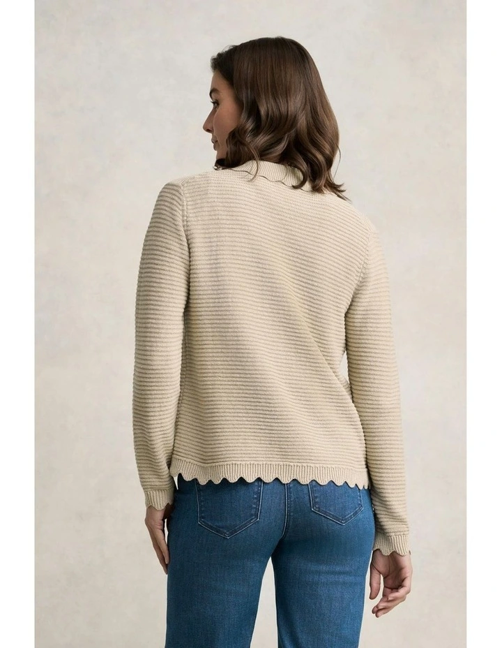 Scallop Detail Cardigan in Stone image 6