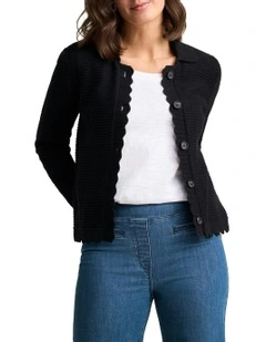 Scallop Detail Cardigan in Black