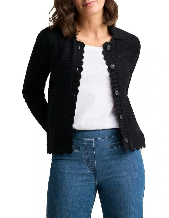 Scallop Detail Cardigan in Black image 1