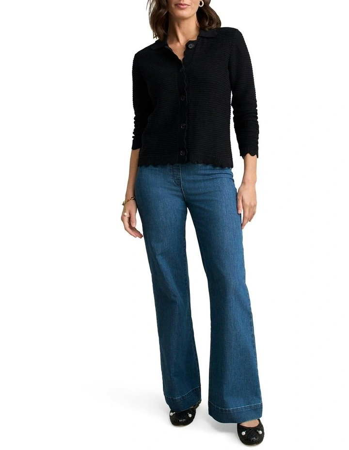 Scallop Detail Cardigan in Black image 2