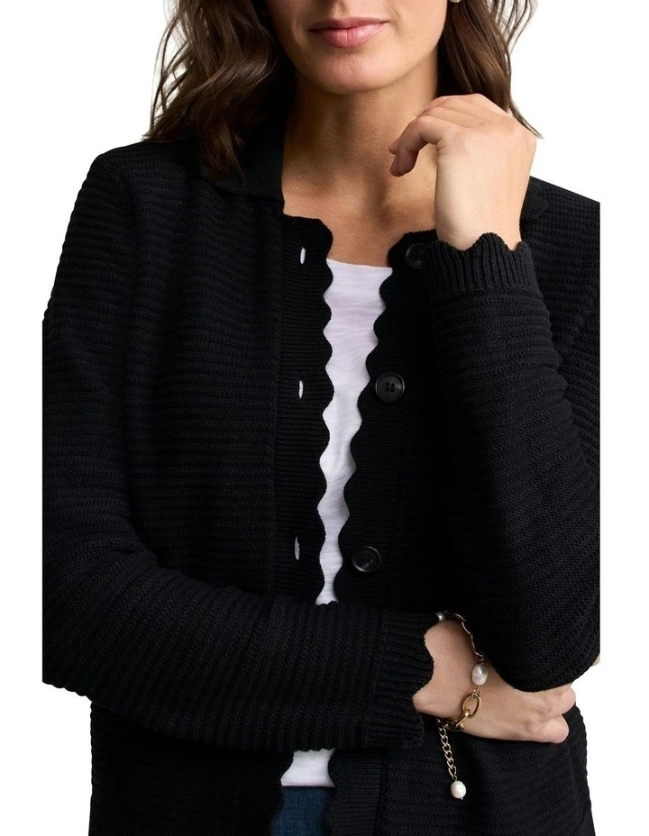 Scallop Detail Cardigan in Black image 3