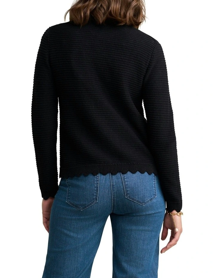 Scallop Detail Cardigan in Black image 4