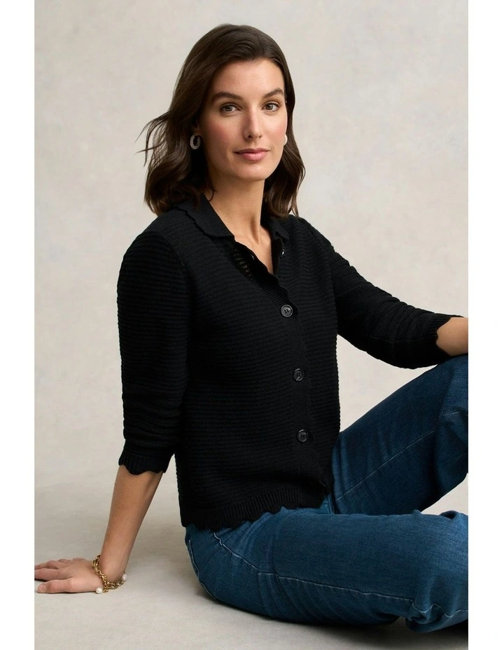Scallop Detail Cardigan in Black image 5