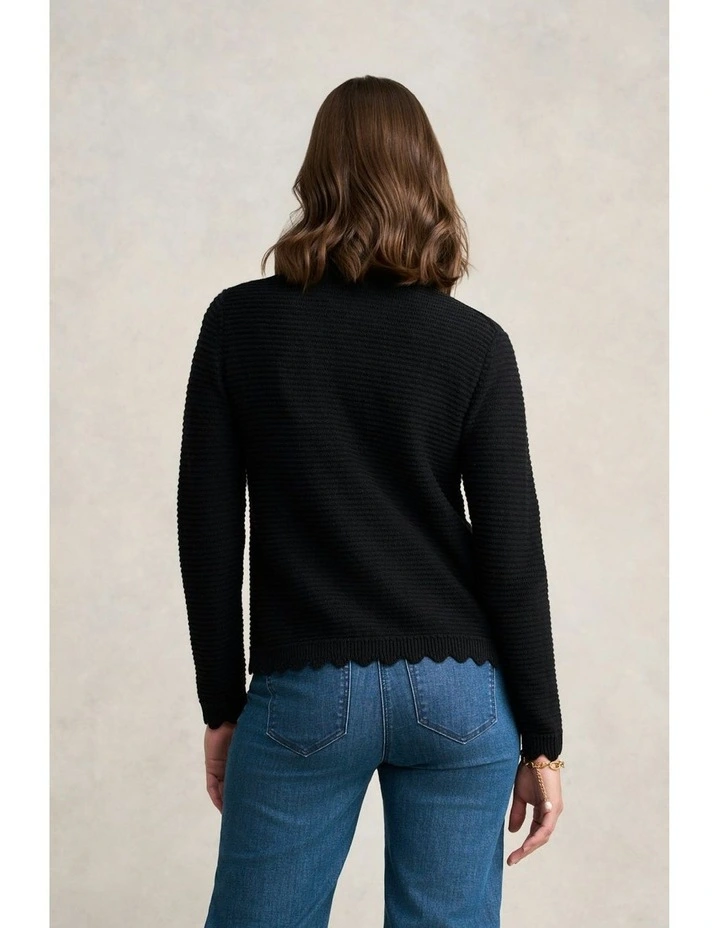 Scallop Detail Cardigan in Black image 6