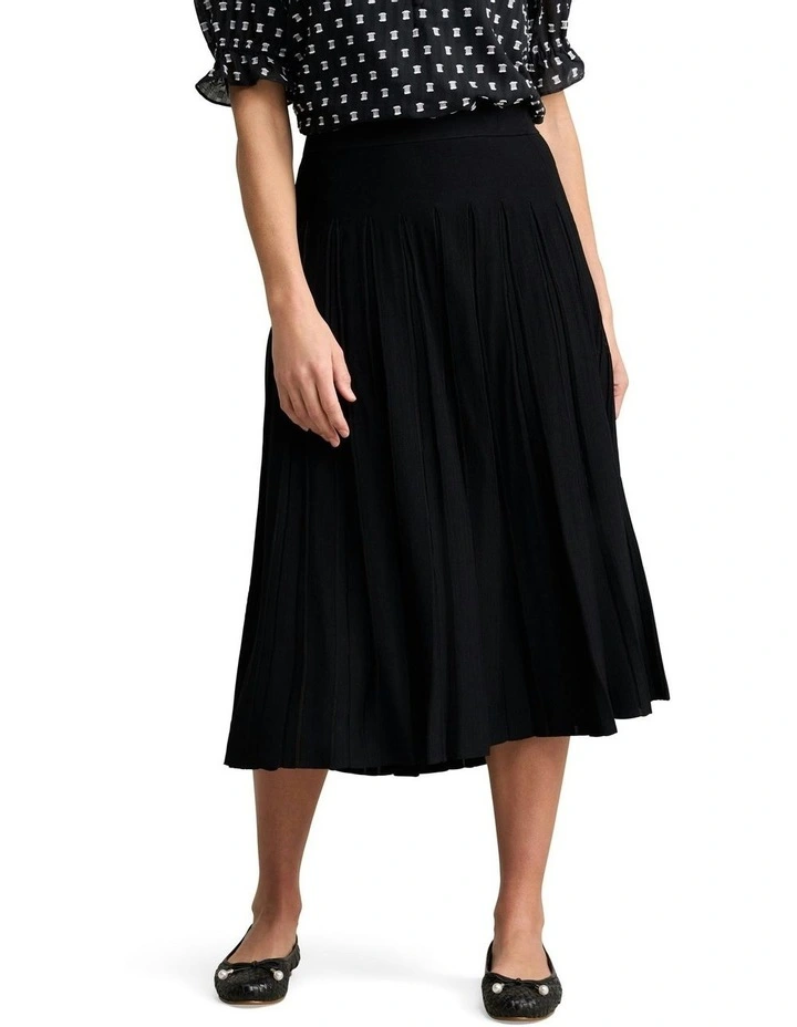 Pleated Knit Skirt in Black image 1
