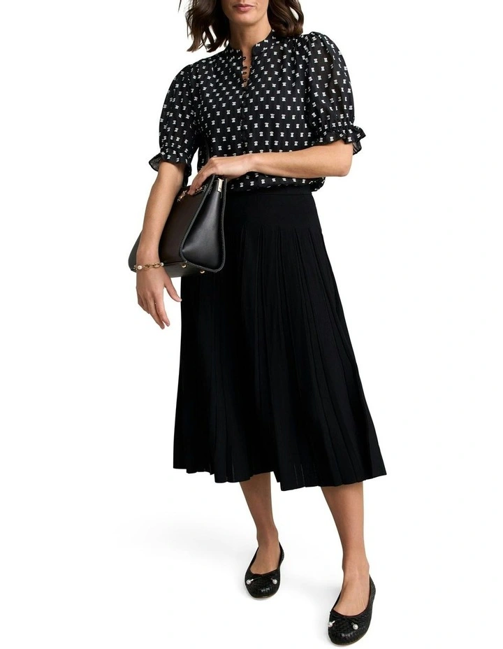 Pleated Knit Skirt in Black image 2