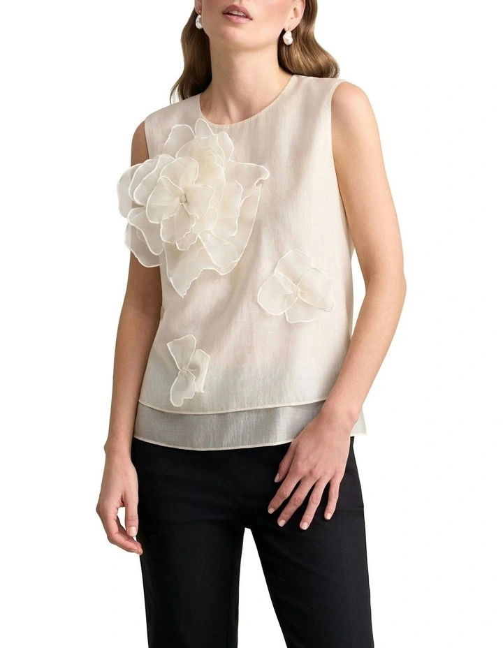 Floral Applique Top in Cream image 1