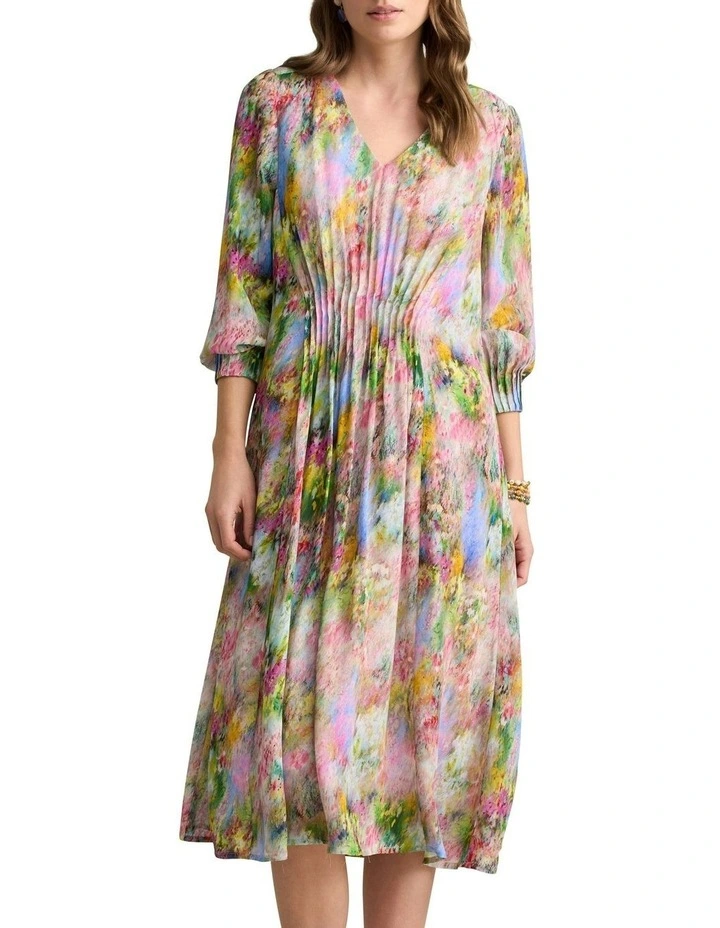Pintuck Georgette Dress in Meadow Print image 1