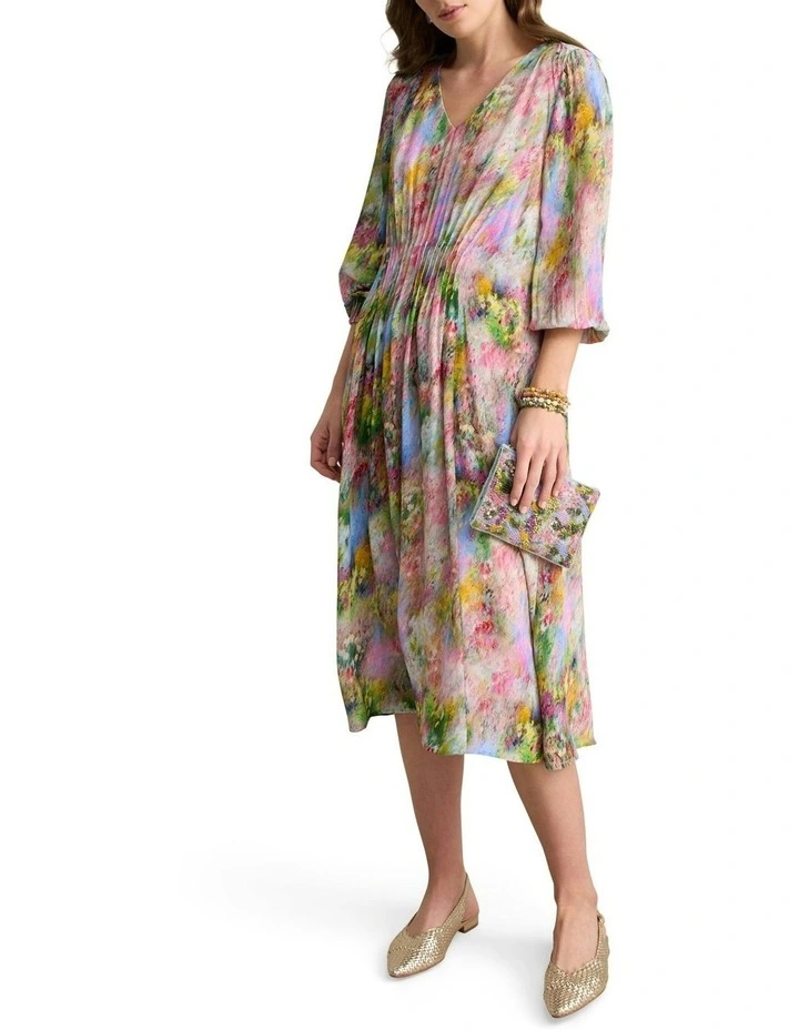 Pintuck Georgette Dress in Meadow Print image 2