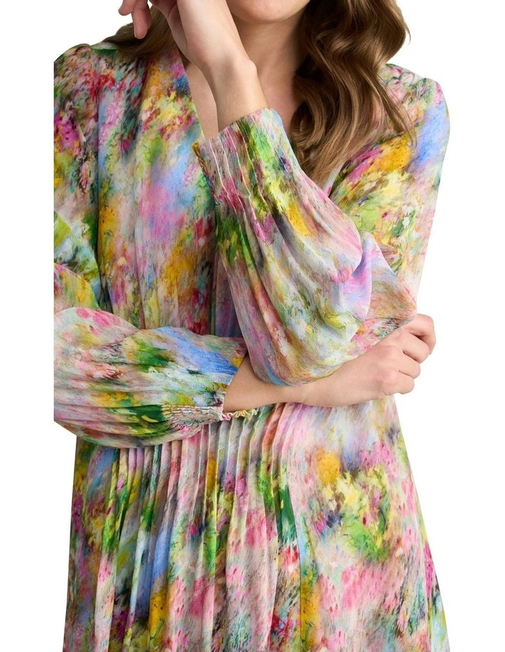 Pintuck Georgette Dress in Meadow Print image 3
