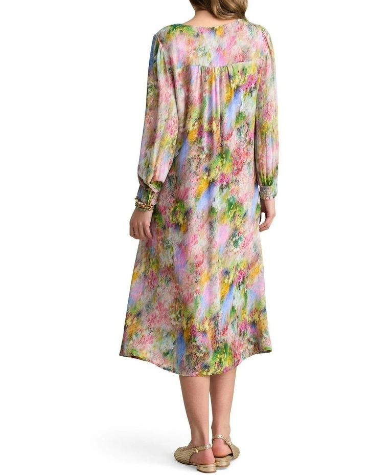 Pintuck Georgette Dress in Meadow Print image 4