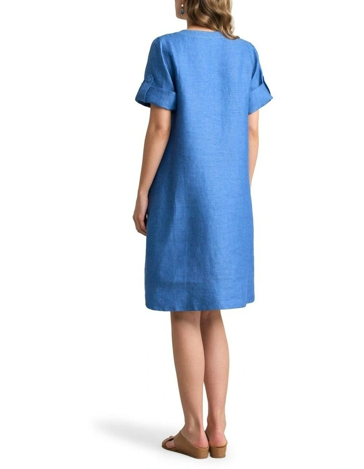 Stitch Detail Linen Dress in Periwinkle Cross Dye image 1