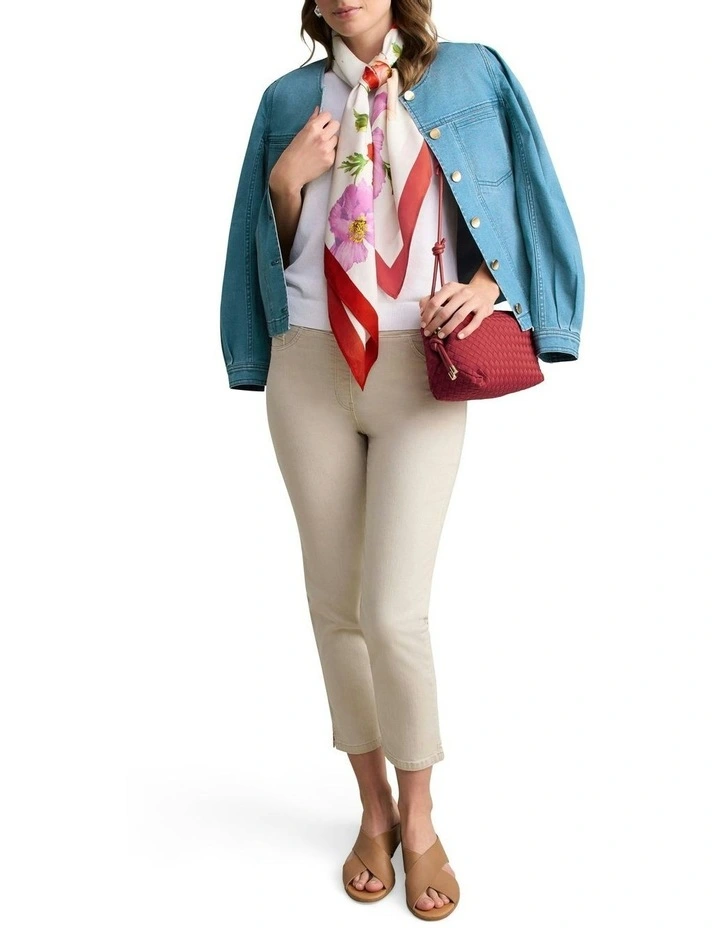 Puff Sleeve Denim Jacket in Mid Denim Blue image 3