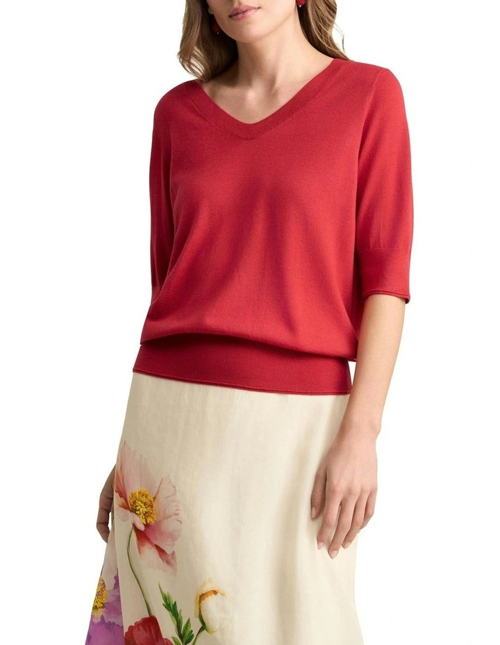 Half Sleeve Wool Knit Jumper in Poppy image 1