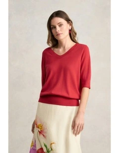 Half Sleeve Wool Knit Jumper in Poppy