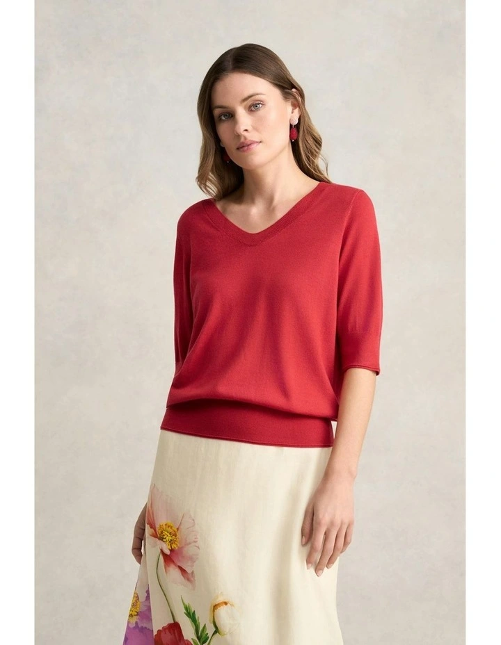Half Sleeve Wool Knit Jumper in Poppy image 1