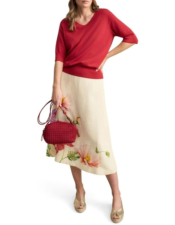 Half Sleeve Wool Knit Jumper in Poppy image 2