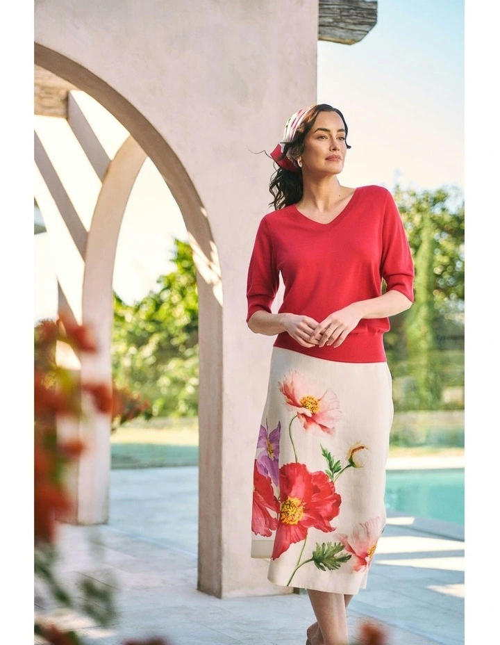 Half Sleeve Wool Knit Jumper in Poppy image 2