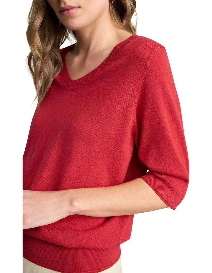 Half Sleeve Wool Knit Jumper in Poppy image 3