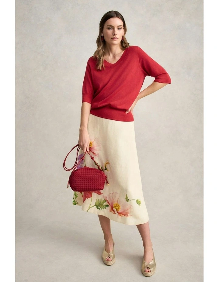 Half Sleeve Wool Knit Jumper in Poppy image 3