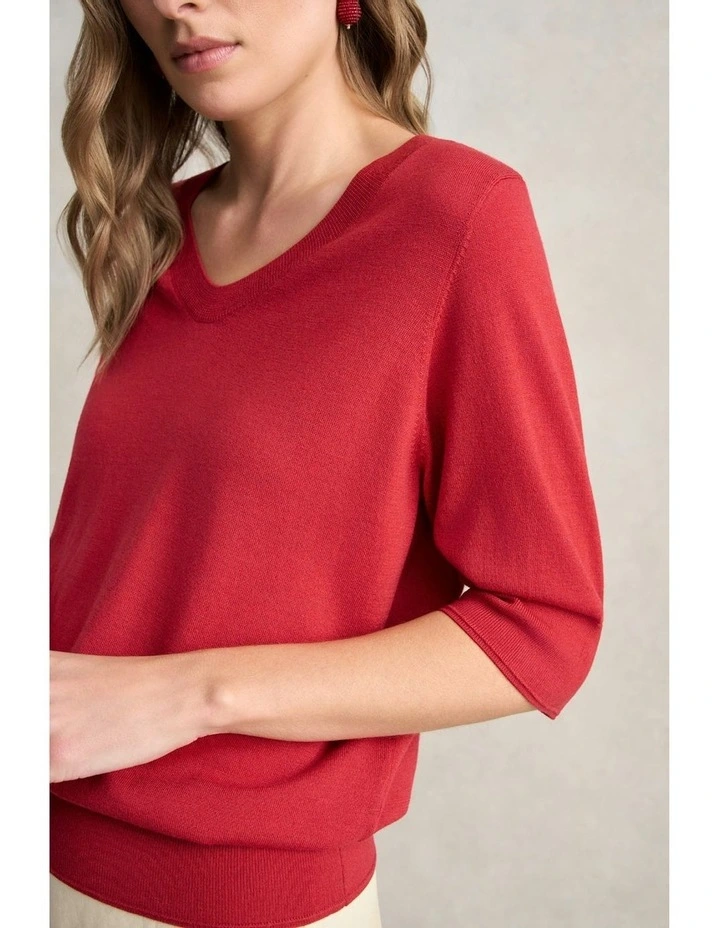 Half Sleeve Wool Knit Jumper in Poppy image 4