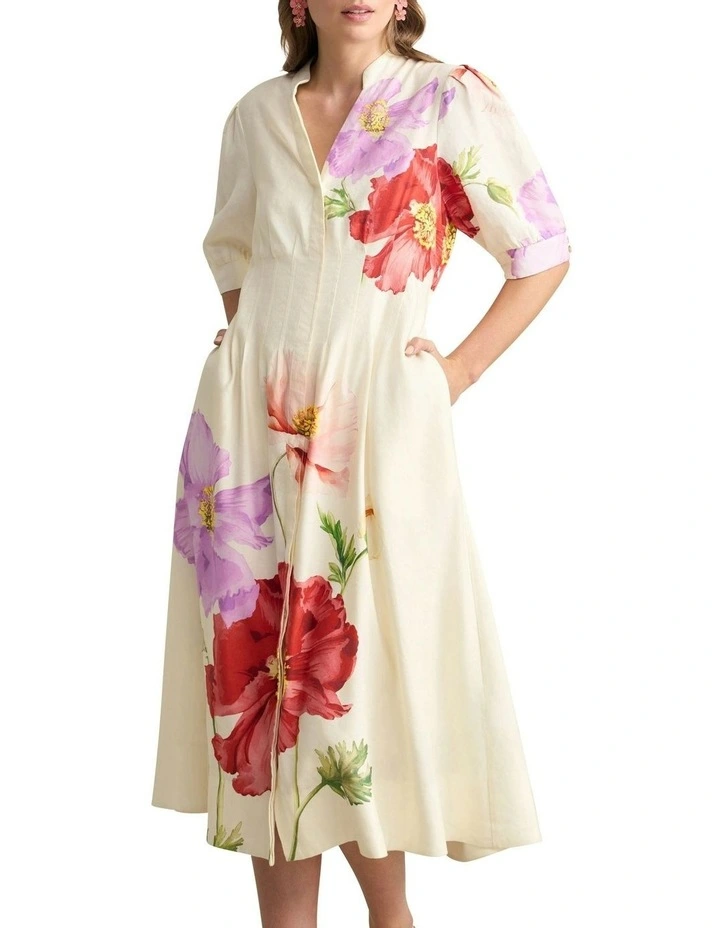 Pin Tuck Linen Dress in Cream image 1