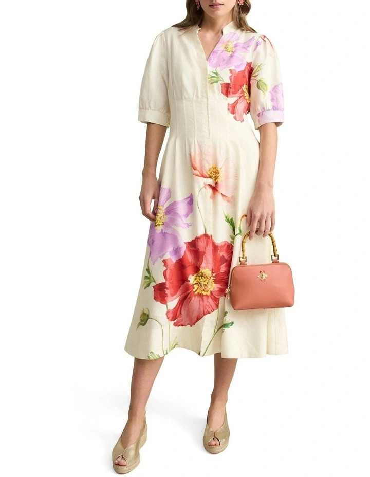 Pin Tuck Linen Dress in Cream image 3