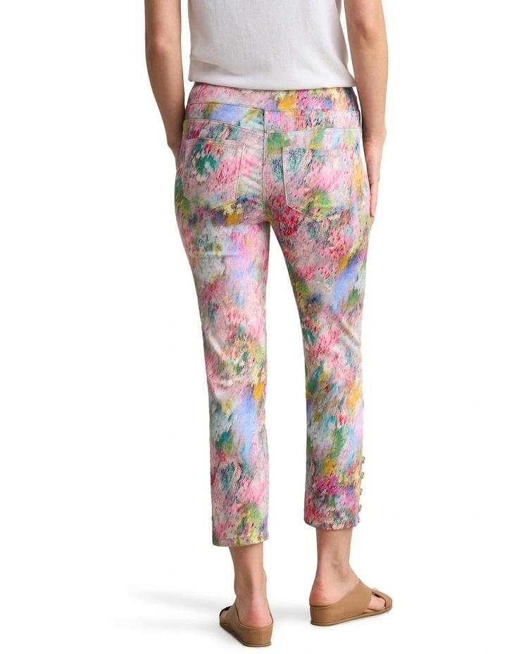 Bengajean 7/8th Button Detail Pant in Multi image 1