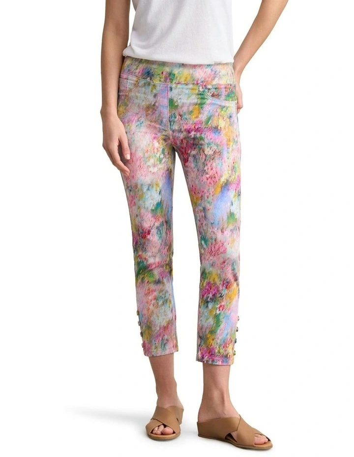 Bengajean 7/8th Button Detail Pant in Multi image 2