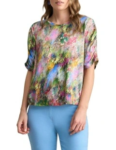 Ruched Sleeve T-shirt in Multi